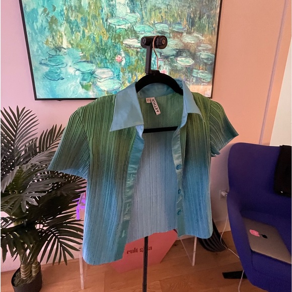 Arthur’s Apparel SET Box Pleat Short Sleeve Shirt & Pants in Green Orb - Picture 3 of 8